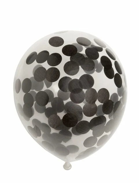Globos Europe - 6x Zwarte Confeti Latex Ballonnen - 12 inch / 30 cm
