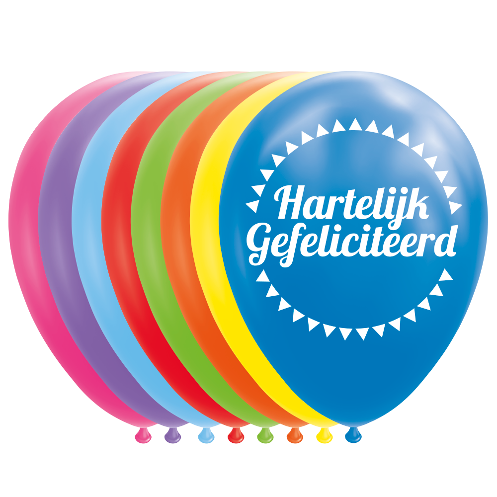 Globos Europe - Hartelijk Gefeliciteerd 8x Latex Ballonnen - 12 inch / 30 cm