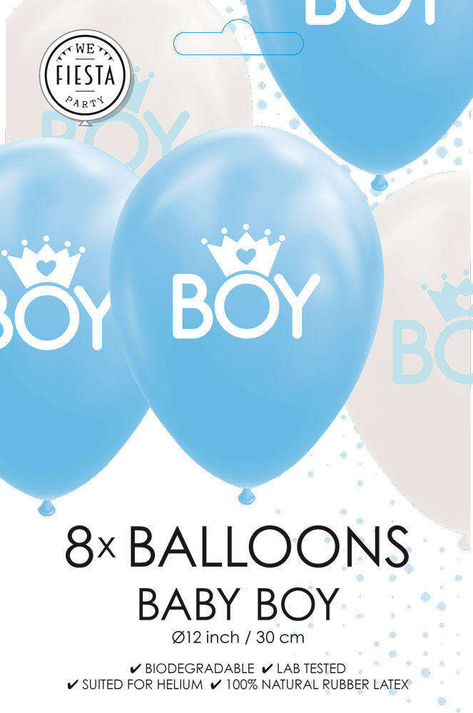 Globos Europe - 8x Baby Boy Balloons Blauw / Wit - 12 inch / 30 cm