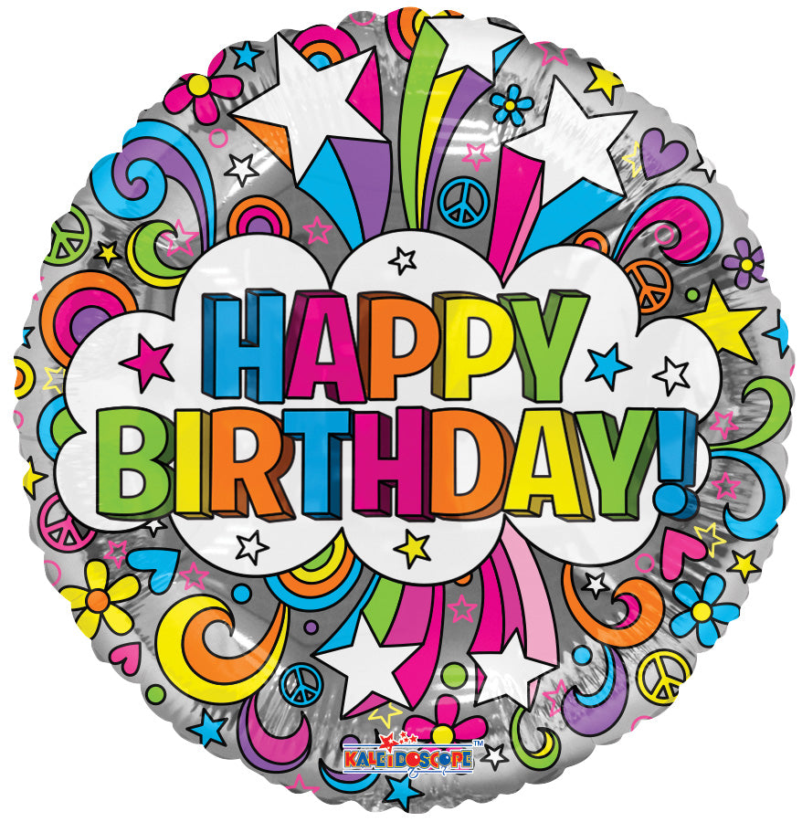 Kaleidoscope - Happy Birthday Rond Peace Folieballon - 18 inch / 46 cm