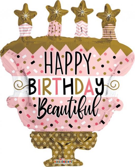 Kaleidoscope - Happy Birthday Beautiful Cake Met Sterren Folieballon - 36 inch / 91.4 cm