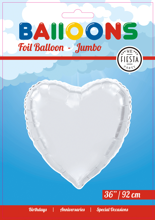 Globos Europe - Foil Balloon Heart Silver - 36 inch / 92 cm