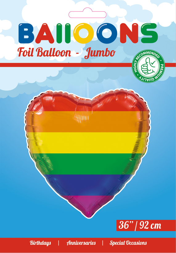 Globos Europe - Foil Balloon Heart Rainbow - 36 inch / 92 cm