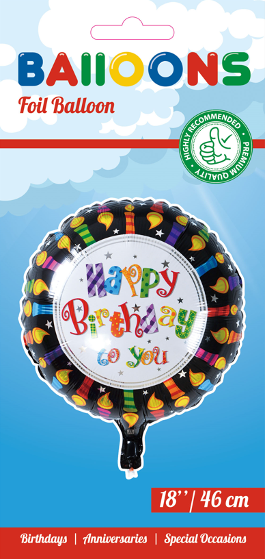 Globos Nordic - Happy Birthday To You Zwart Met Kaarsjes Folieballon - 18 inch / 46 cm