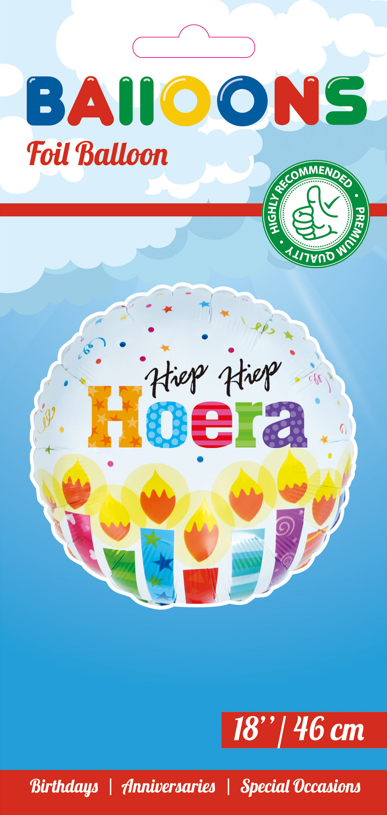Globos Nordic - Hiep Hiep Hoera Met Kaarsjes Folieballon - 18 inch / 46 cm