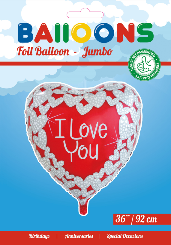 Globos Europe - I Love You Hearts Balloon - 36 inch / 92 cm