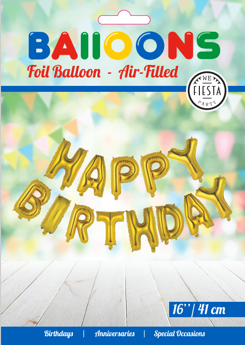 Globos Europe - Happy Birthday Slinger Folieballonnen - 16 inch / 41 cm