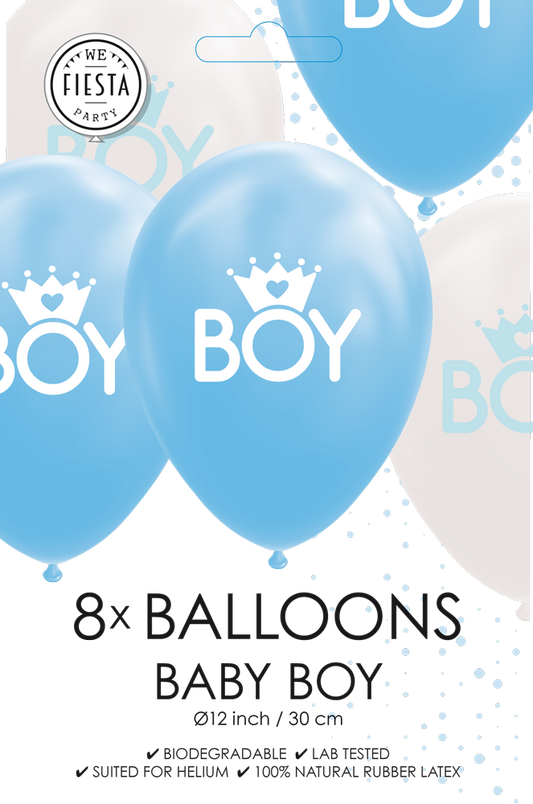 Globos Europe -  8x Baby Boy Balloons Blauw / Wit - 12 inch / 30 cm