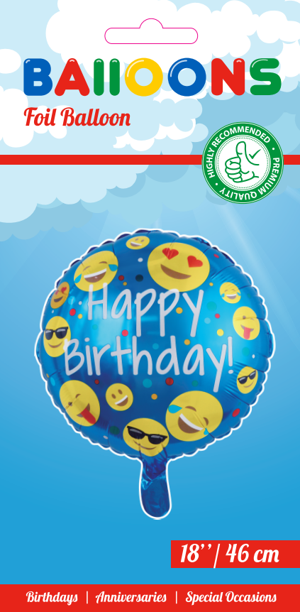 Globos Nordic - Happy Birthday Met Smilies Folieballon - 18 inch / 46 cm