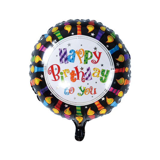 Globos Nordic - Happy Birthday To You Zwart Met Kaarsjes Folieballon - 18 inch / 46 cm