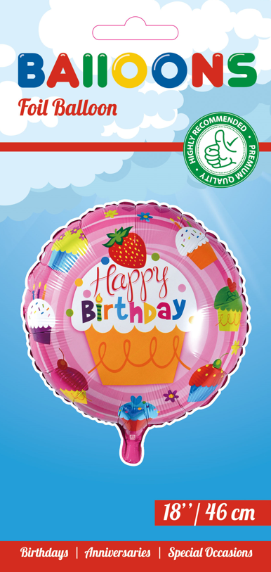 Globos Nordic - Happy Birthday Cupcake Folieballon - 18 inch / 46 cm